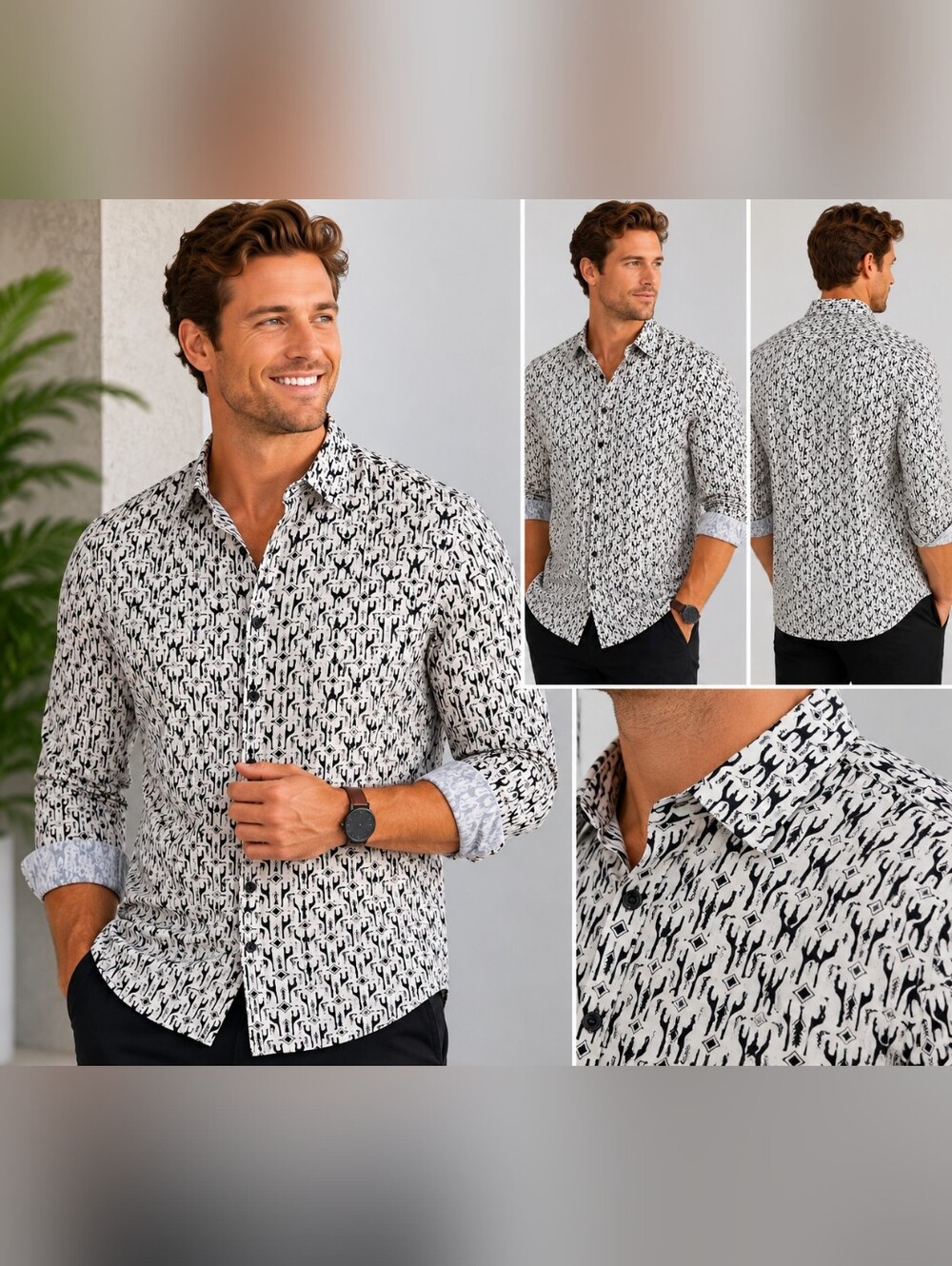 ✨ H&M Premium Cotton Geometric Print Button Front Shirt | XXL ✨